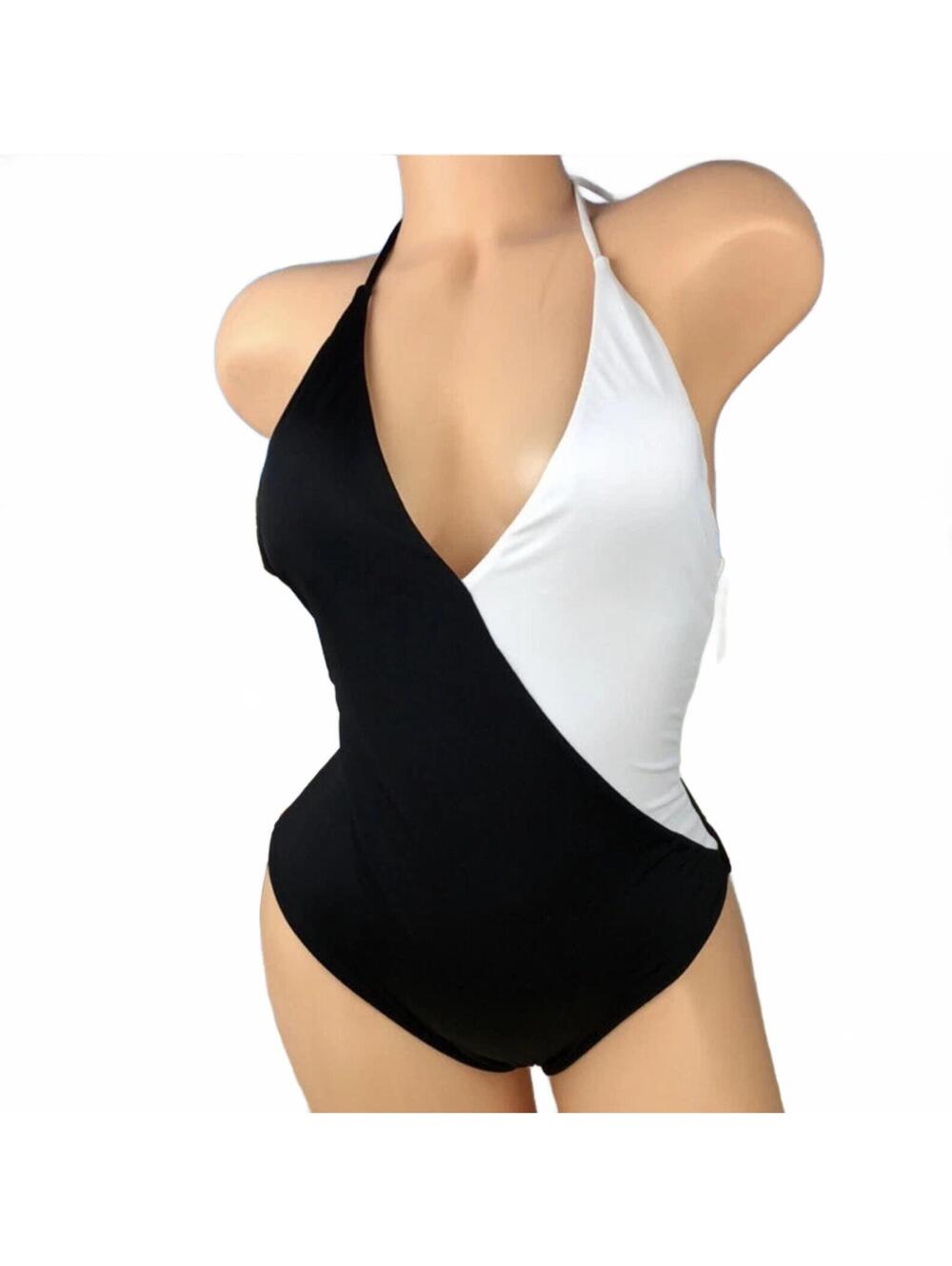 Victoria's Secret Black & White Colorblock One-Piece Swimsuit Sz M